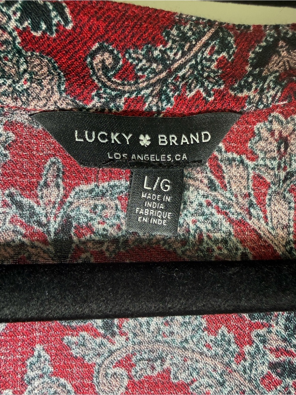 Lucky Brand Red & Grey Paisley Boho-Chic V-Neck Long-Sleeve Maxi Dress 70’s L - Picture 4 of 16